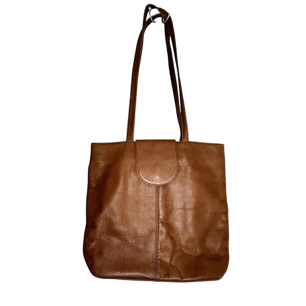 J. Jill Brown Leather Tote Bag Vintage Shoulder Purse Organizer Boho 14"